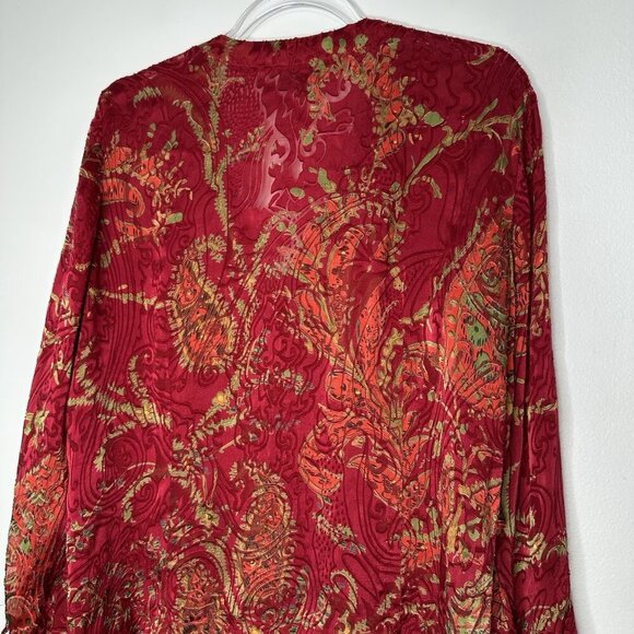 Juliana Collezione Drape front Blouse Red Silk Blend Paisley Size 12 - Picture 6 of 11